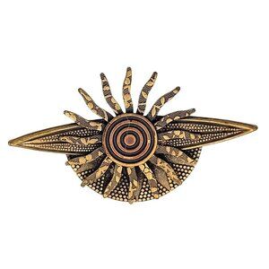 Atomic Sunburst Brooch Pin Coppertone Metal Detailed Circular Spiral Center 2"
